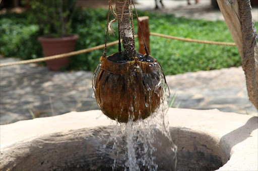 A leather bucket from a well.