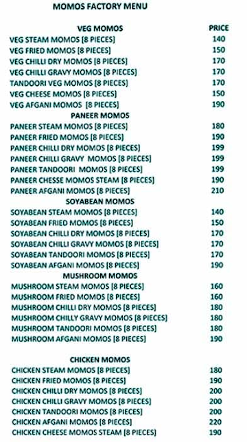 Momos Factory menu 