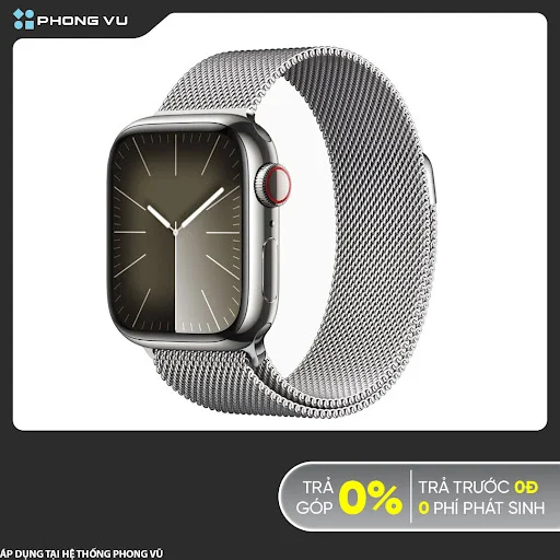 Đồng hồ Apple Watch Series 9 4G 41mm Silver (Vỏ Thép Dây Thép) (MRJ43SA/A)