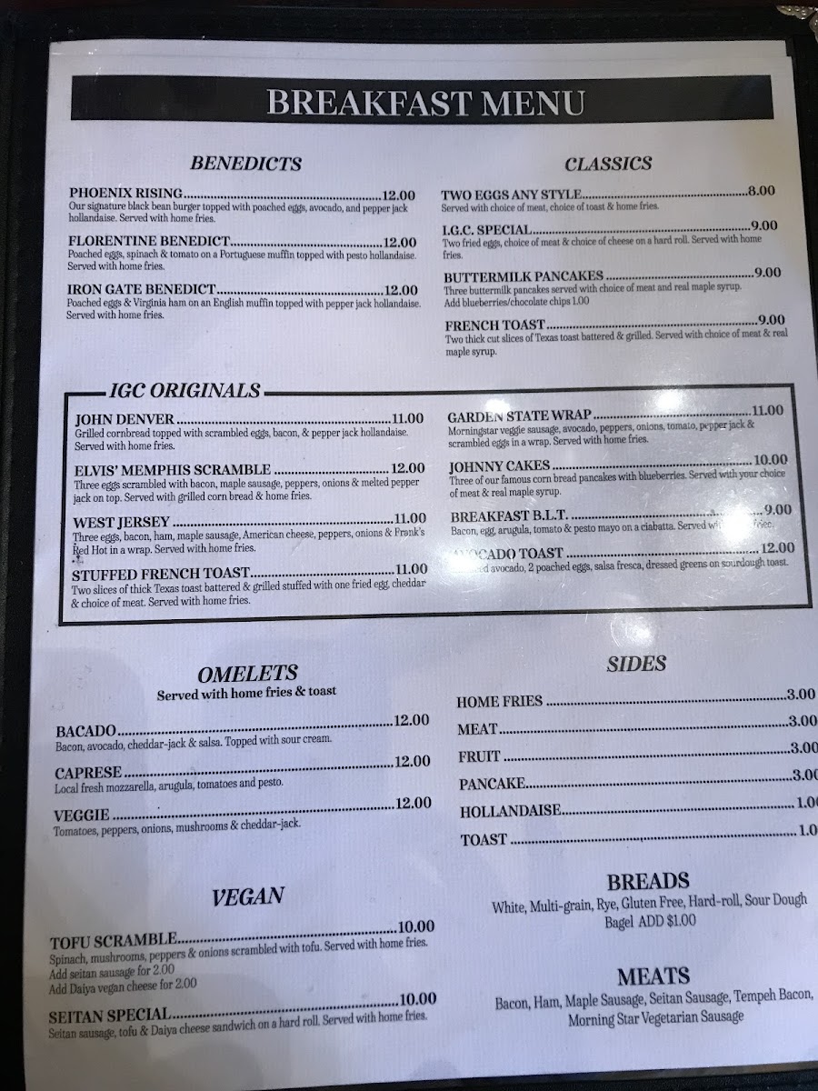 Iron Gate Cafe gluten-free menu