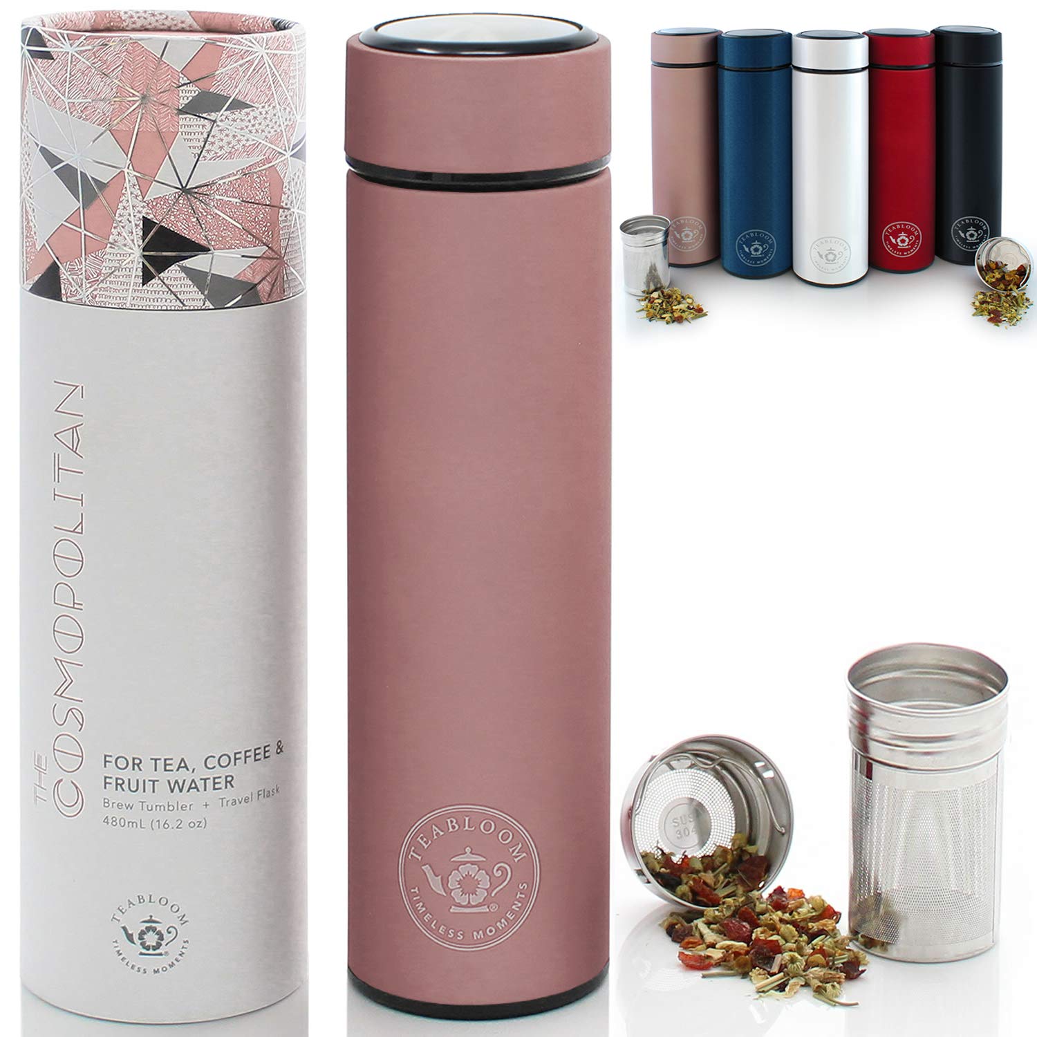 Pure Zen Tea Thermos with Infuser - Stainless Steel Insulated Tea Infuser Tumbler for Loose Leaf Tea, Iced Coffee and Fruit-Infused Water 