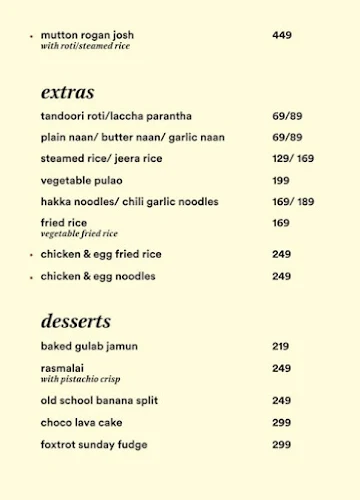 Foxtrot Gastropub menu 