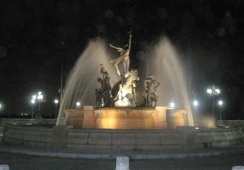 A fountain in Old San Juan at night.