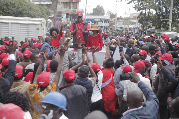 Baringo Senator Gideon Moi cheered by crowd as he made grand entry to Kabarnet town after presenting his documents to IEBC in Kabarnet on Monday, May 30