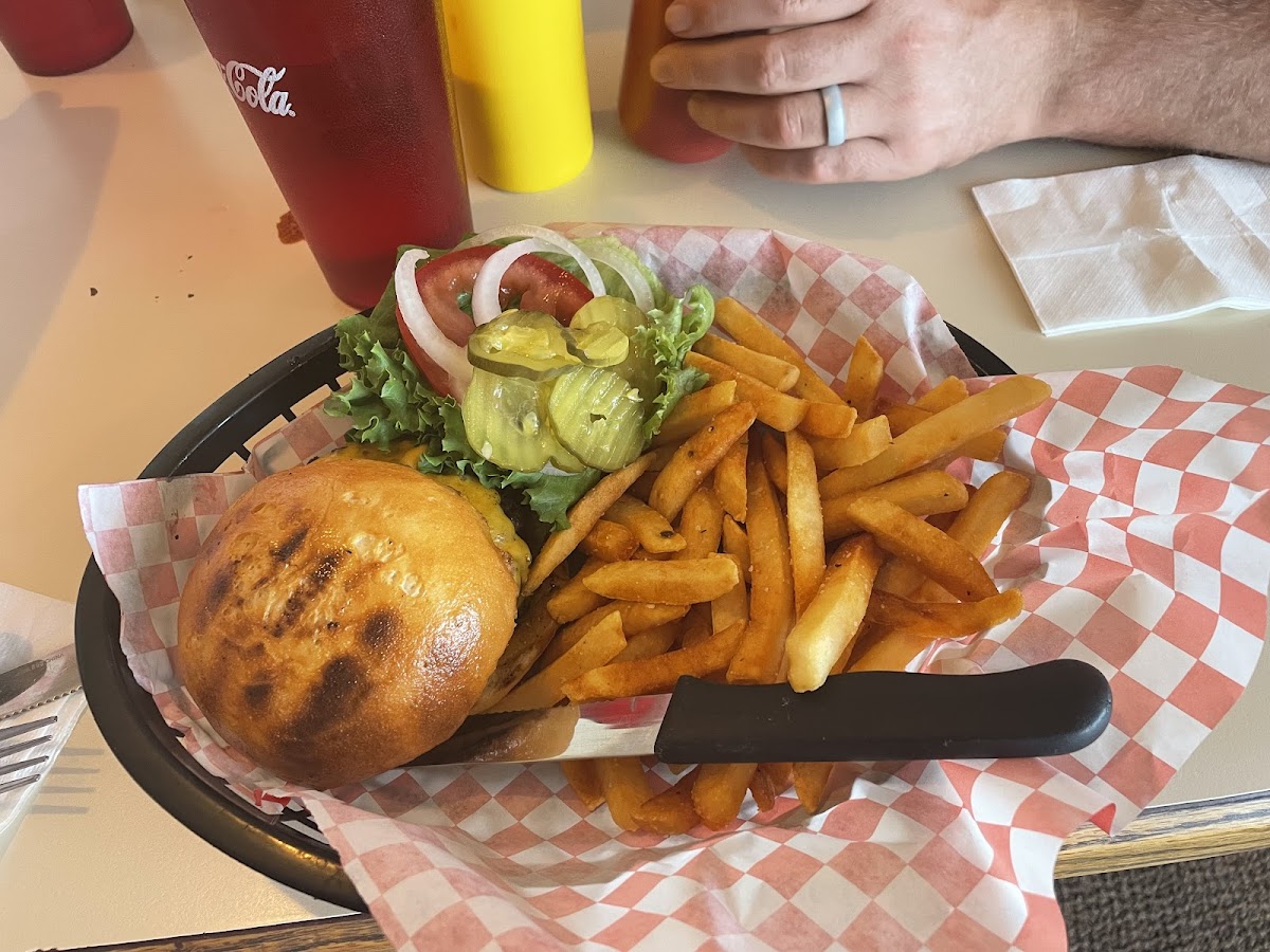 GF Burger and Fries (so juicy and the bun was soft!)