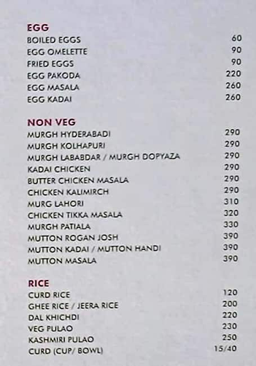 Sindhu Deluxe menu 