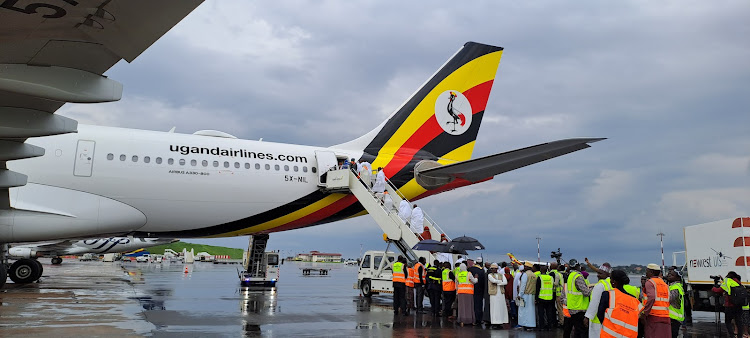 Pilgrims boarding the Airbus to Mecca for the Hajj