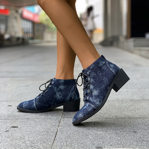 Title 6, Outer Wear Pointed Toe Square Heel Denim Design...