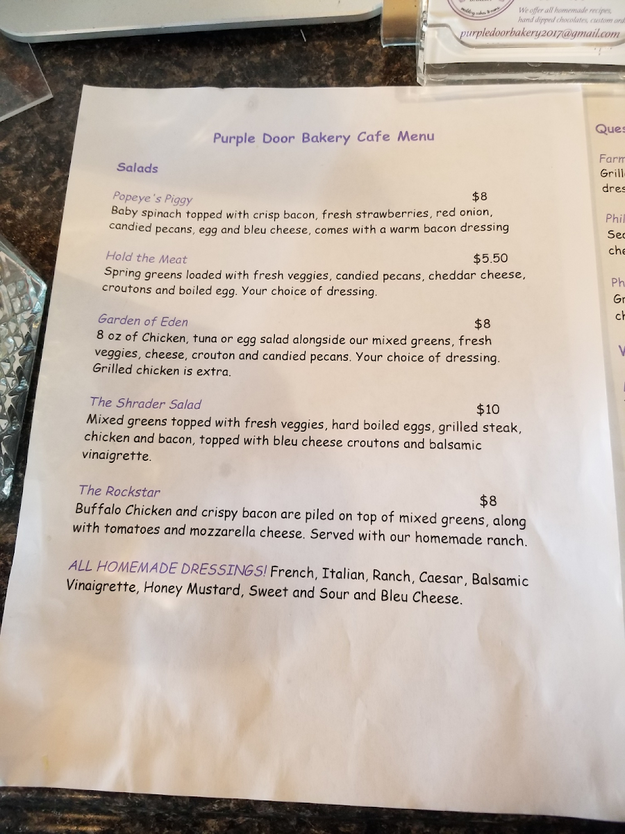 Purple Door Bakery gluten-free menu