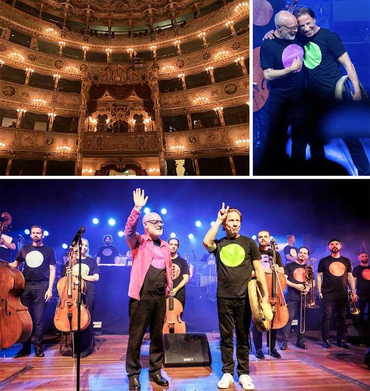 Brian Eno (left) and Kristjan Järvi in Teatro La Fenice with the Baltic Sea Philharmonic.