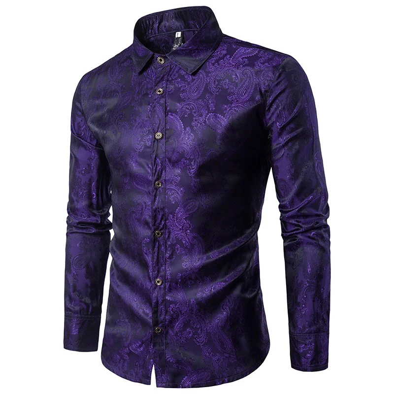 Camisa masculina de manga longa com decote quadrado e padrão bordado, perfeita para um visual elegante e moderno em qualquer ocasião.