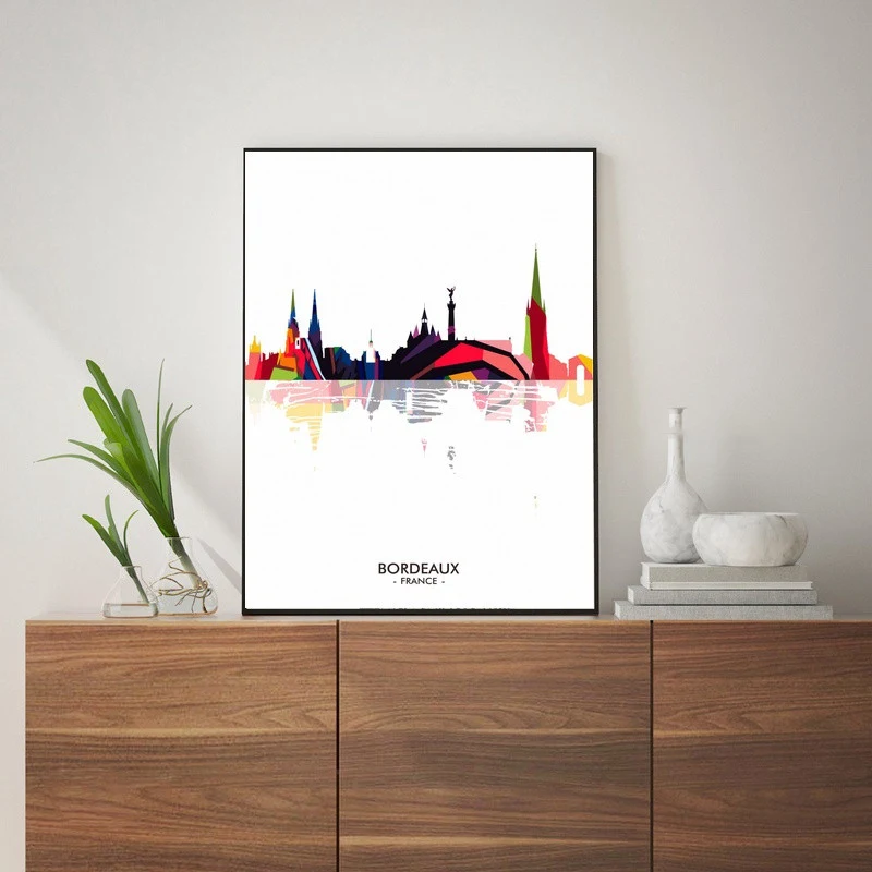 Abstract canvas poster met Franse skyline Kleurrijke en minimalistische wanddecoratie