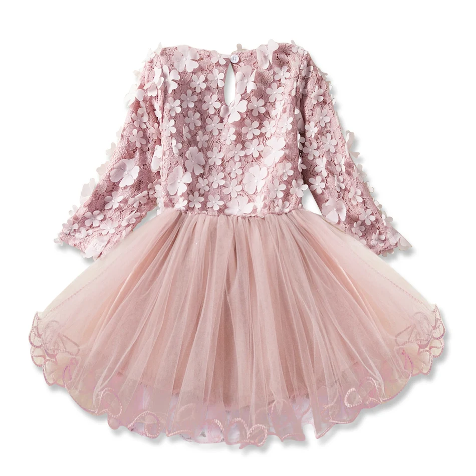 Vestido de renda de manga longa para meninas, ideal para festas e eventos. Confortável e elegante, perfeito para um visual sofisticado e feminino.