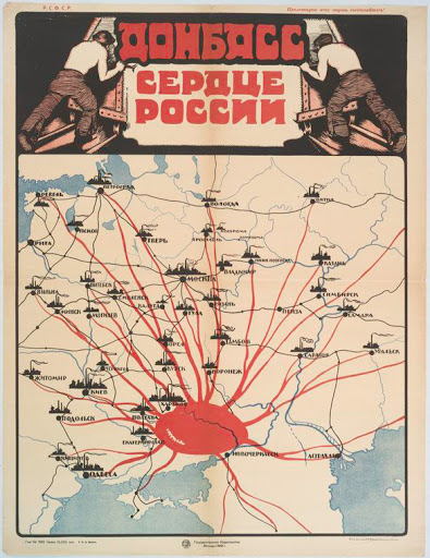 Affiche de propagande soviétique (1921) proclamant le Donbass « cœur de la Russie. »