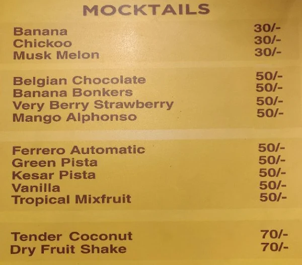 Lassi Shop menu 