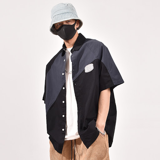 Title 2, Contrasting Color Stitching Shirt MenS Short-S...