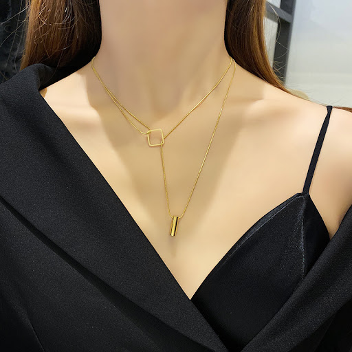 Title 6, Fashion Geometric Necklace Double-layer Adjusta...