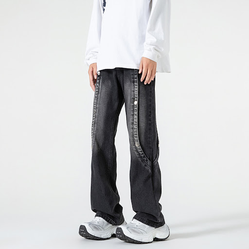 Title 6, Vintage Loose Washed-out Jeans with Pearl Buckl...