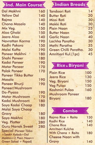 Guru Nanak Sweets menu 