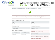 Screenshot of CapeXit registration attempt on June 1 2021.