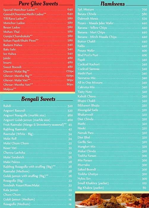 Brijwasi Sweets Original Since 1946 menu 