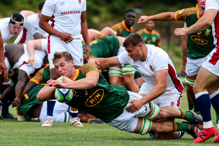 Cameron Hanekom of Junior Boks scores a try during a match against England in the U20 Six Nations Summer Series Round 1 Pool A, Payanini Center, Verona, Italy.