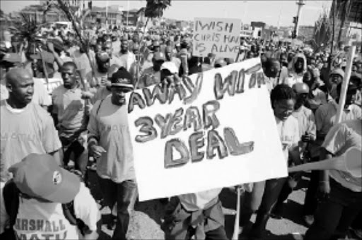 ON THE RAMPAGE: Imatu members marched through Durban to the City Hall in a wage protest.