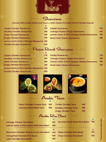 Dubai Shawarma menu 