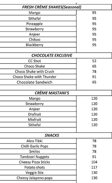 Cafe Creme menu 