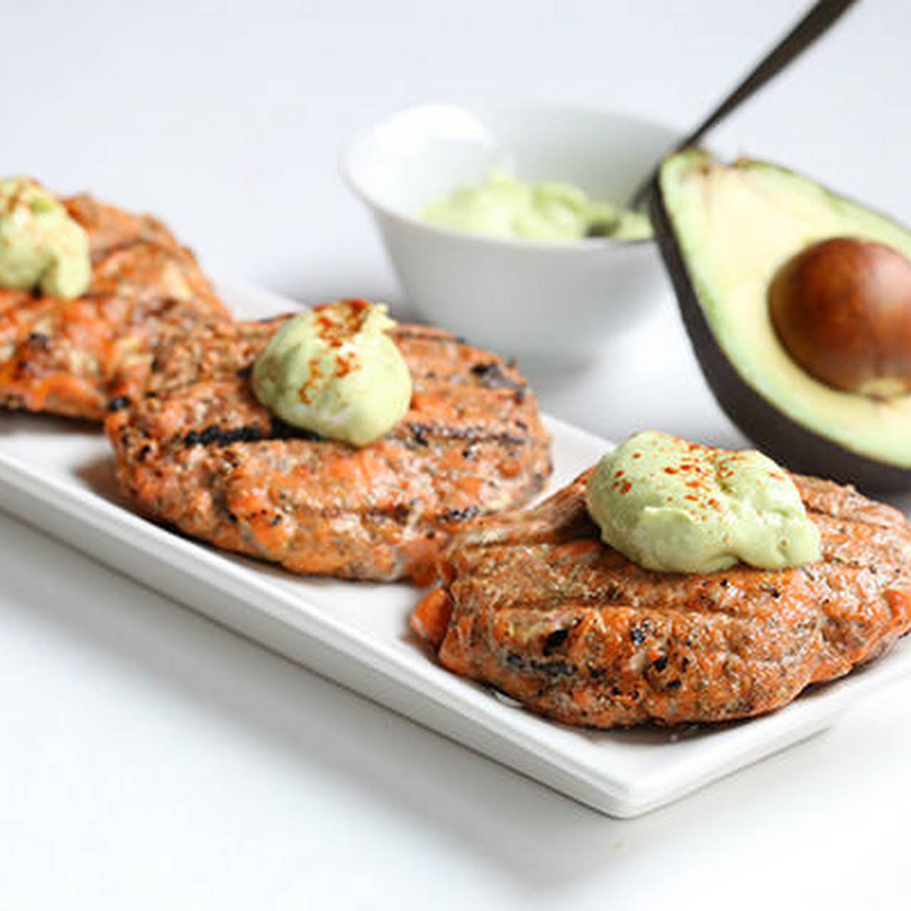 Cajun Salmon Burgers  taking into account bearing in mind Avocado Crema