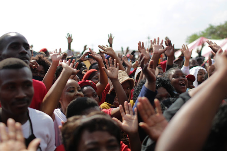 Supporters of the EFF on Friday when party leader Julius Malema addressed them in ward 38 in Madibeng municipality, North West.