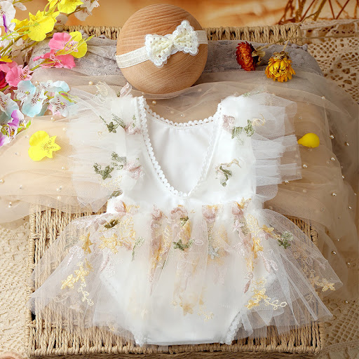 Title 15, Newborn Two-Piece Embroidery Floral Lace Mesh J...