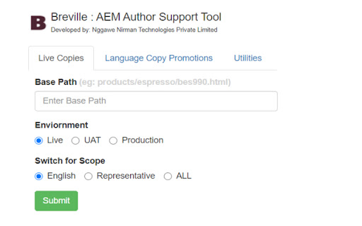 Breville AEM Author Support Tool