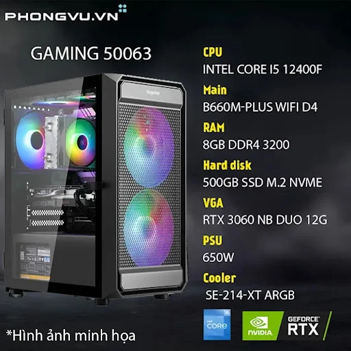 PC PV Gaming 50063 (i5-12400F/8GB/500GB SSD/RTX 3060/No OS)