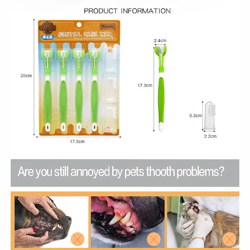 Pet Toothbrush Kit Dental Care Three Heads Dog Toothbrush Finger Toothbrush Teeth Care Dog Cat Cleaning Mouth Dog Toothb