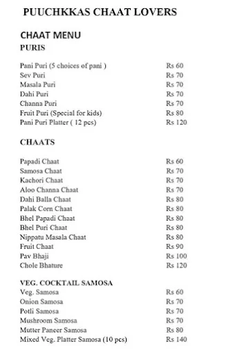 Puuchkkas Chaat Lovers menu 