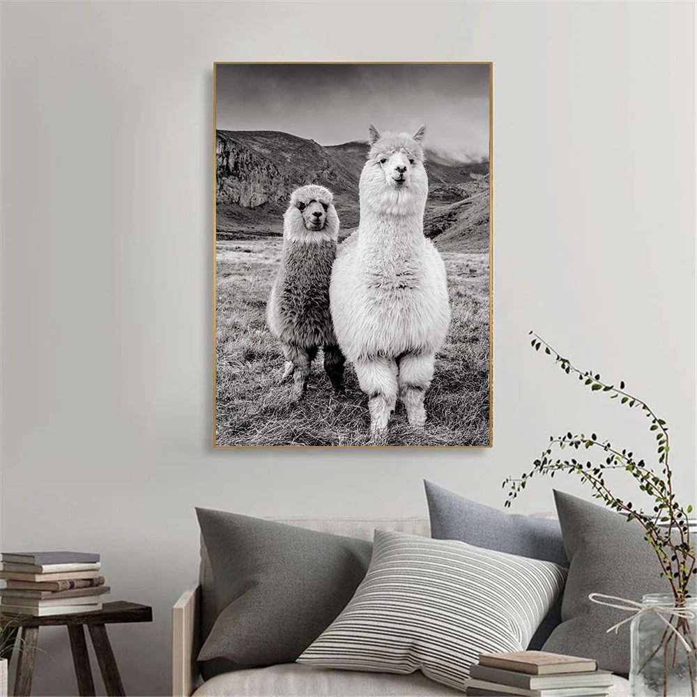 Title 1, Zwart-wit dierenposter met kameel canvas print,...