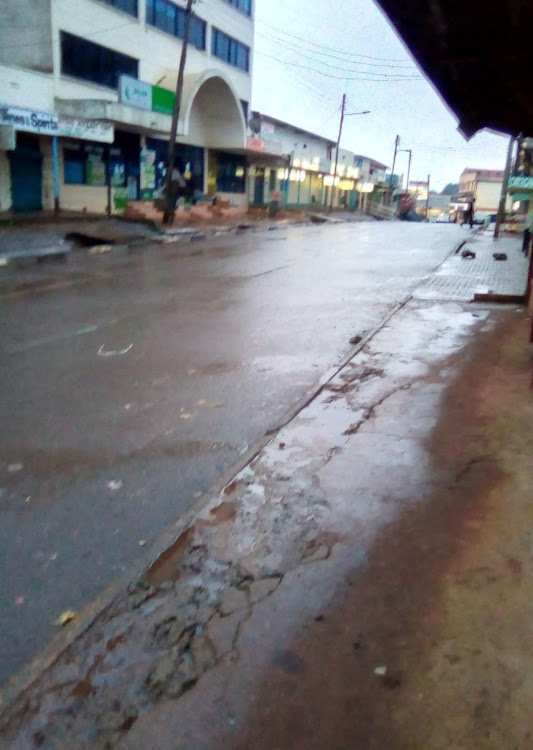 A deserted street in Eldoret past curfew.