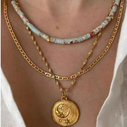 Title 4, Star Moon Circle Card Stacked Necklace for a ce...