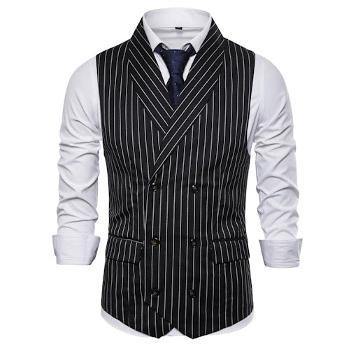 Title 3, Retro Striped Plus Size Sleeveless Suit Vest Do...