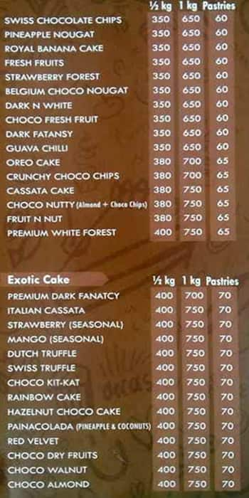 Occasion Cake Shop menu 