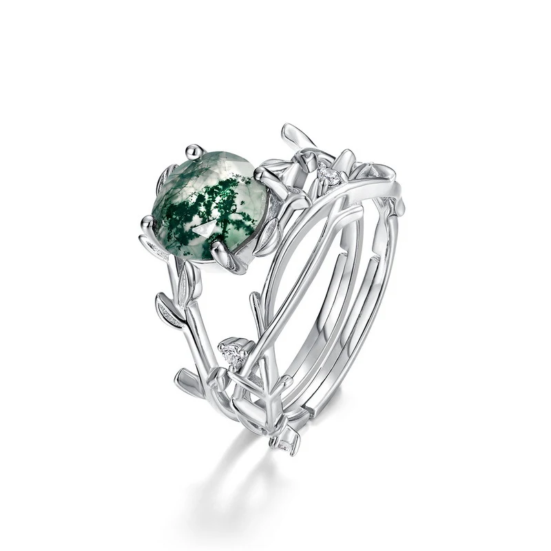Zilvergroene mosring voor dames Unieke sieraden Perfect cadeau voor haar. Natuurlijk design en elegante stijl voor een dagelijkse, verfijnde look.