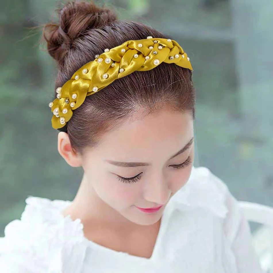 Gekruiste brede zijden knoop parel hoofdband Stijlvolle haaraccessoire Perfect voor elke look Voeg elegantie toe aan je kapsel Geschikt voor diverse gelegenheden