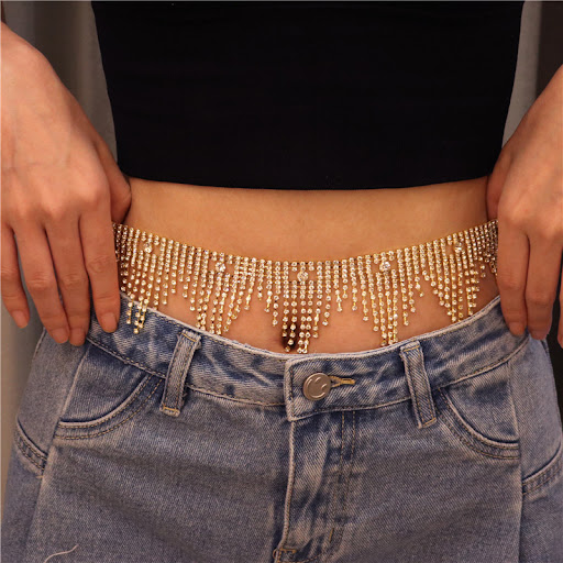 Title 3, Cross-border Rhinestone Tassel Waist Chain, a s...