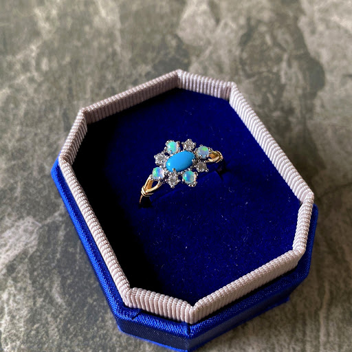 Title 3, Rhombus Turquoise Natural Opal Ring 925 Silver....