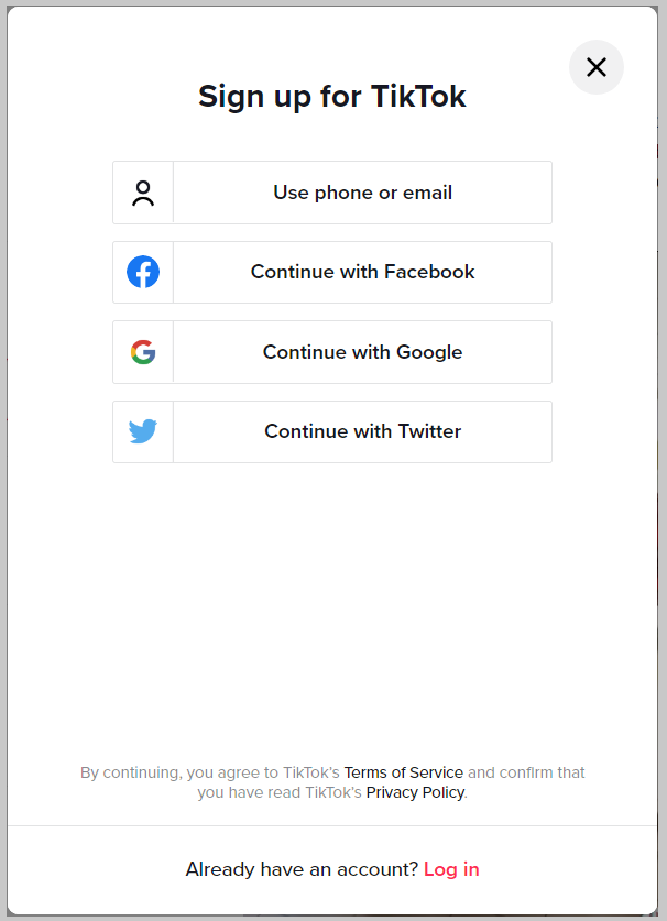 how do I create a tiktok account-choose your method of sign up image.