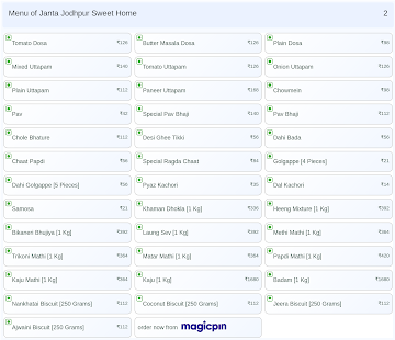 Janta Jodhpur Sweet Home menu 