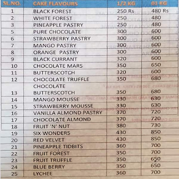 Namma Pastries menu 