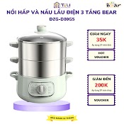 Nồi Hấp Và Nấu Lẩu Điện Đa Năng 3 Tầng Bear Dzg - D80G5 Chính Hãng, Dung Tích 10L, Công Suất 1300, Bảo Hành 12 Tháng