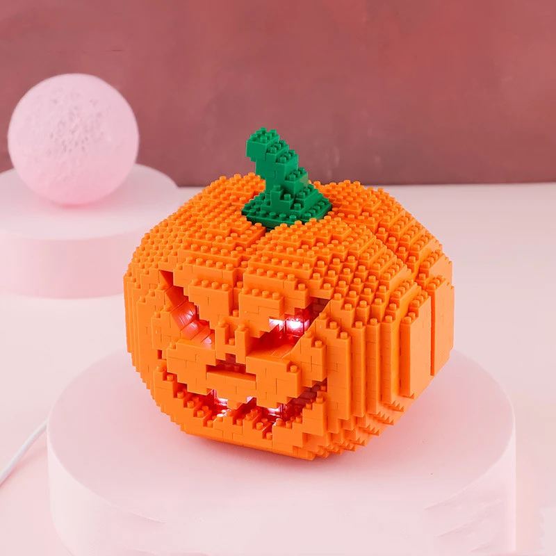 Halloween pompoen lamp Bouwstenen decoratie Micro-deeltjes speelgoed om te bouwen voor een griezelige en creatieve Halloween sfeer.